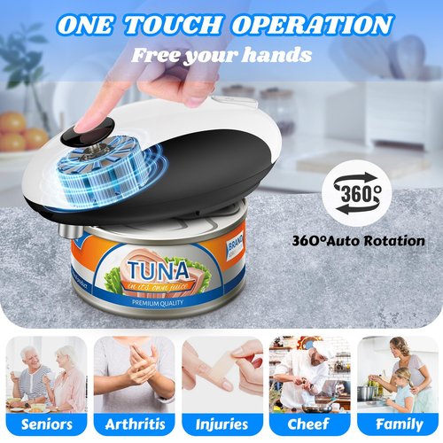 USB Rechargeable Electric Can Opener - Battery Operated, One Touch Auto Operation, Magnetic Lid Holder & Smooth Edge Cutting, Cordless & Hands Free Tin Opener for Seniors, Works with All Standard Cans