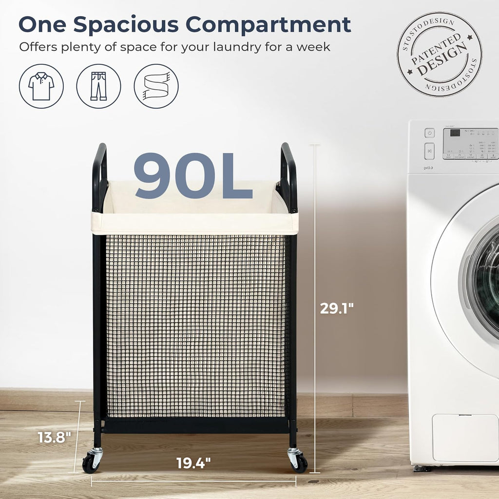 STO STO Laundry Hamper - 90L Rolling Sorter Cart with Removable Washable Liner & Wheels