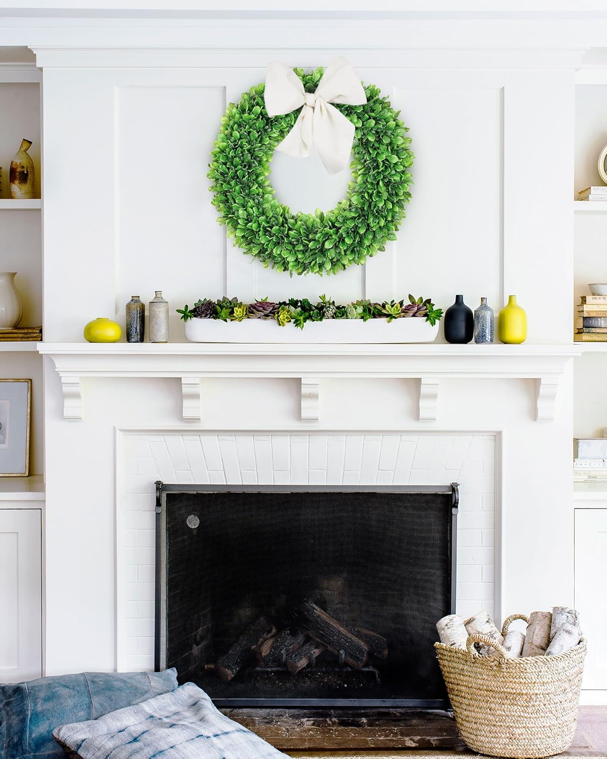 Vlorart 24-Inch Faux Boxwood Wreath - Weatherproof Spring & Summer Decor for Indoor/Outdoor Use
