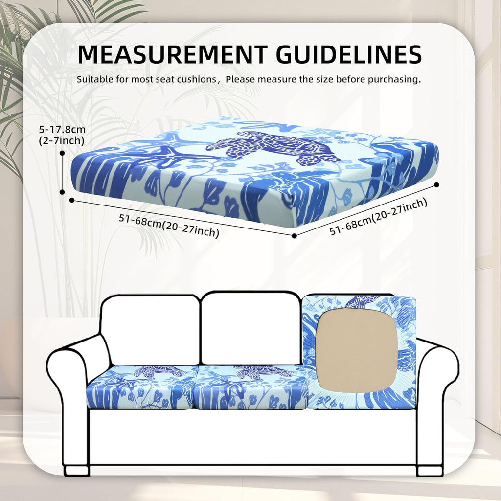 Skiennix 8Pcs Stretch Patio Cushion Covers - Washable Outdoor Sofa Slipcovers | Sea Turtle Design