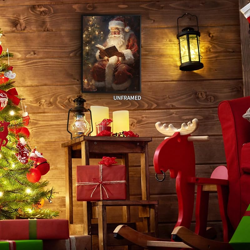 Vintage Santa Reading Canvas Wall Art – 12x16in, Unframed, Claus Variation
