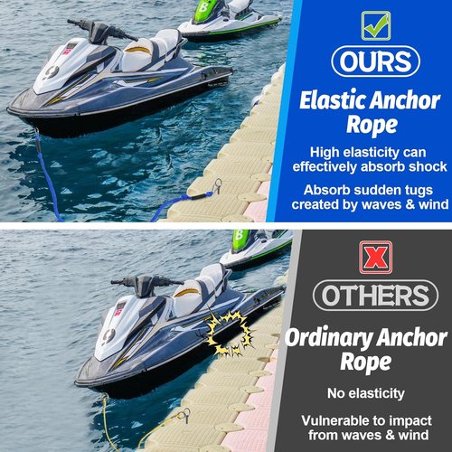 Bungee Dock Line by [Brand Name] - 7-14FT Elastic Anchor Line with Shock Absorption & Stainless Steel Hook | Fits Seadoo, Kawasaki, Yamaha PWC Accessories