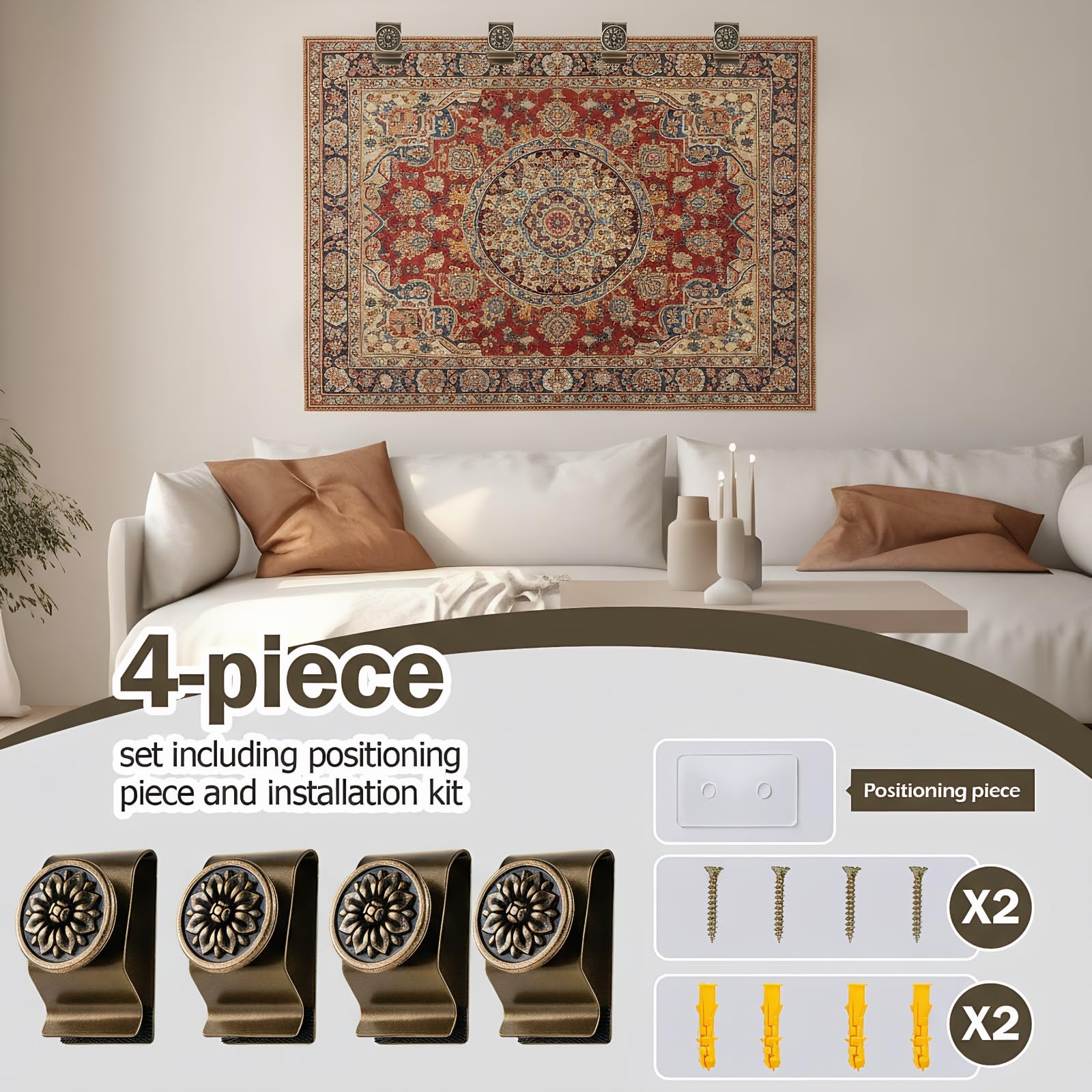 Quilt Hanger for Wall for Display,4 Pack Stainless Steel,Tapestry Hangers,Tapestry Hangers for Walls,(Bronze)