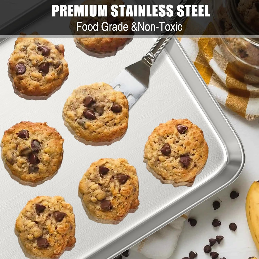 Umite Chef Baking Sheet Set - Professional Stainless Steel Cookie Trays | Non-Toxic, Easy Clean, 10.39x8.07 Inches