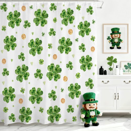St Patricks Day Shower Curtain Green Lucky Clovers Shamrock Leaf Shower Curtain Waterproof Bath Curtain for St Patrick'S Day Shamrock Decor 72 X 72 Inch (72"W x 72"L (Pack of 1), Pattern 1)