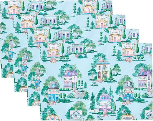 Lenox Spice Village Placemats - Set of 4 Allover Design in Blue | 13" W x 19" L