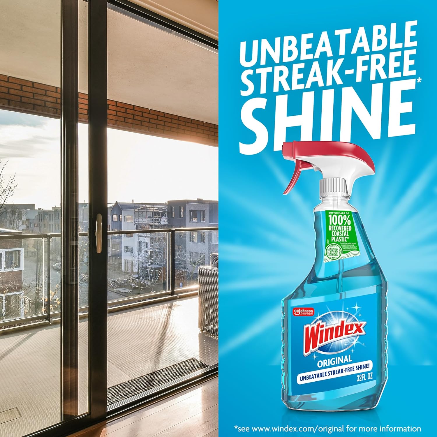 Windex Glass Cleaner Spray - Prevents Leakage & Breakage | Original Blue Scent, 23 Fl Oz (Pack of 2)