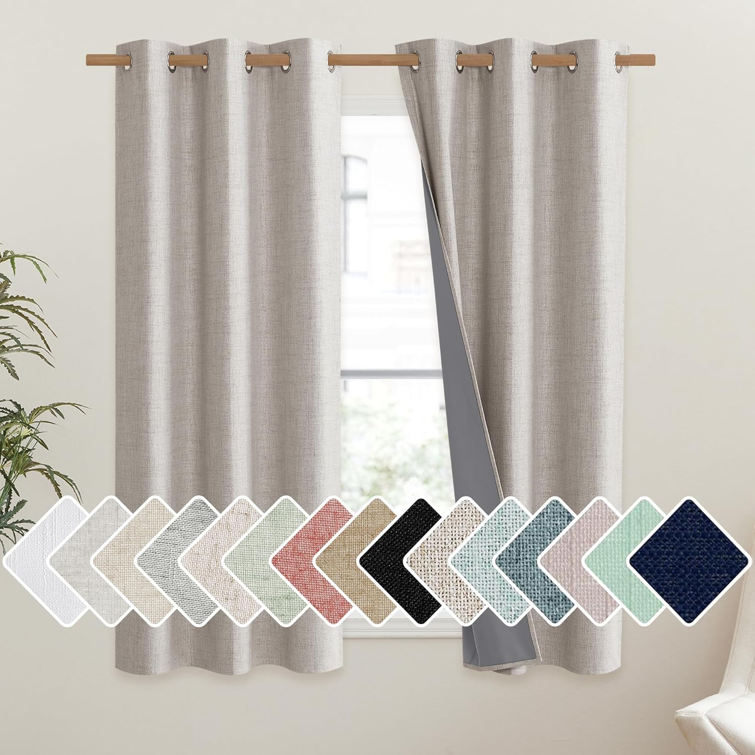 NICETOWN Blackout Thermal Curtains - Vintage Open Linen Weave, 63" Long, Soundproof Drapes, Set of 2, 42" Wide