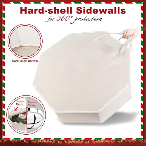 BrilliantJo Wreath Storage Case - Hard Shell Christmas Decoration Bag with Pockets | 24 Inch Houndstooth Design