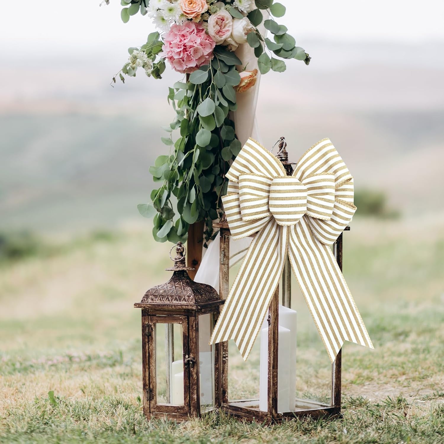 Natural Stripe Wreath Bows by [Brand Name] - Rustic Burlap Decorative Bows for Indoor/Outdoor Events