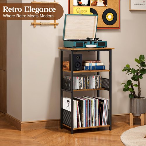 Huxitocan Record Player Stand with Storage Up to 100 Albums and 40 CDs, 4 Tier Vinyl Record Storage for Living Room, Turntable Stand with Record Holder & Display Shelf