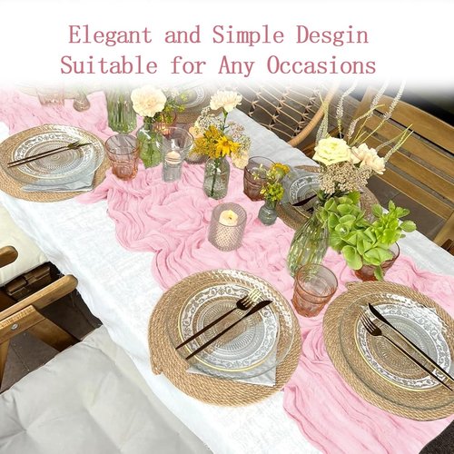 8 Pack Light Pink Cheesecloth Table Runner 20 x 120 inch Gauze Table Runners 10 FT Long,Semi Sheer Boho Cheese Cloth Fabric Table Runner Bulk for Wedding,Party,Baby Shower,Bridal Shower Decoration