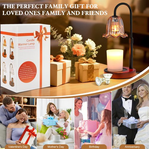 GOIUEDBZ Candle Warmer Lamp Electric: Timer Dimmer Candles Warming Jar Light - Height Adjustable Dimmable Warmers Lamps - Flower No Flame Lamps with Heat Warm Melt Wax - Home Bedroom Decor Table Light