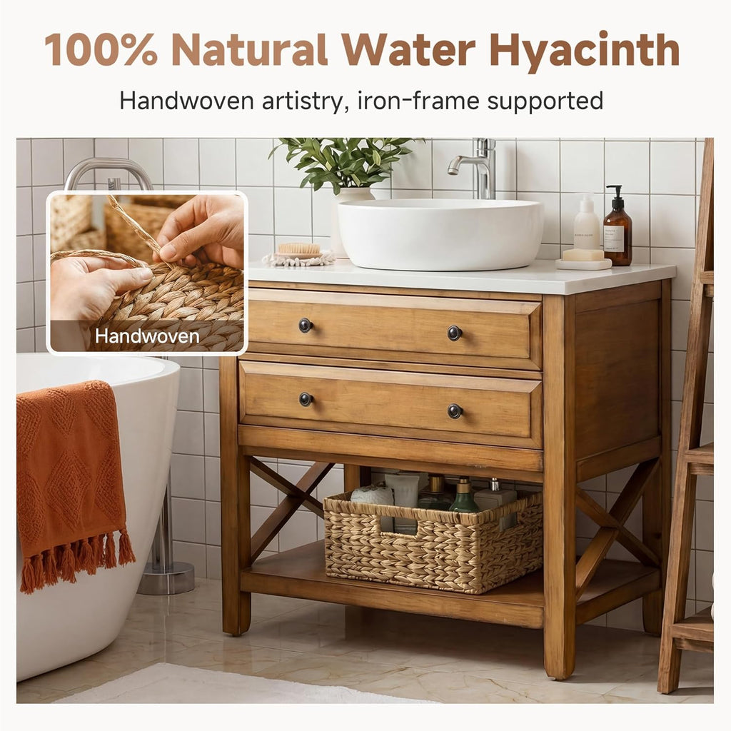 StorageWorks Large Wicker Storage Basket - Water Hyacinth with Built-In Handles | 1 Pack