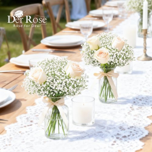 Der Rose 18Pcs Babys Breath Artificial Flowers Faux Gypsophila Stems, Real Touch Silk Fake White Babys Breath Flowers Artificial Bulk for DIY Wedding Table Centerpieces Home Party Decorations