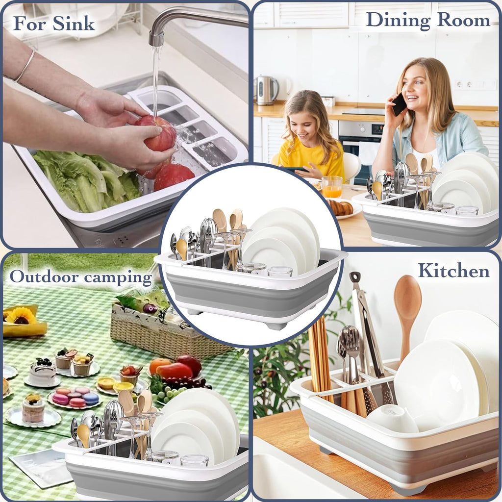 Sipobuy Collapsible Bowls, Plates, and Dishes Drainer, Portable Space-Saving Dish Rack for Kitchen, RV, Campers, and Travel Trailers