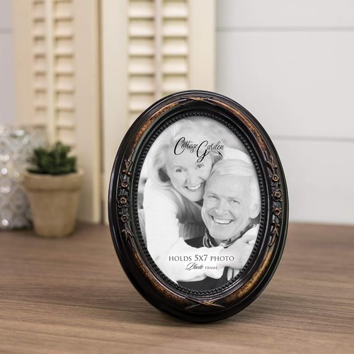 Cottage Garden Photo Frame - Personalizable Burlwood Finish | Oval 5 x 7 for Table or Wall Display