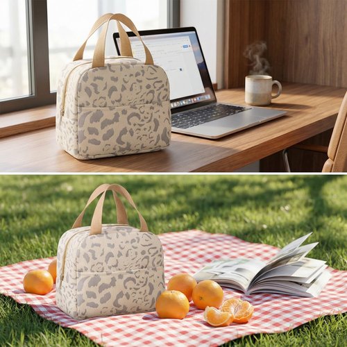 Geiruiou Small Insulated Lunch Box for Women & Men, Cute Reusable Lunchbox for Work & Travel, Waterproof Cooler Bag, Lightweight & Durable (Beige)