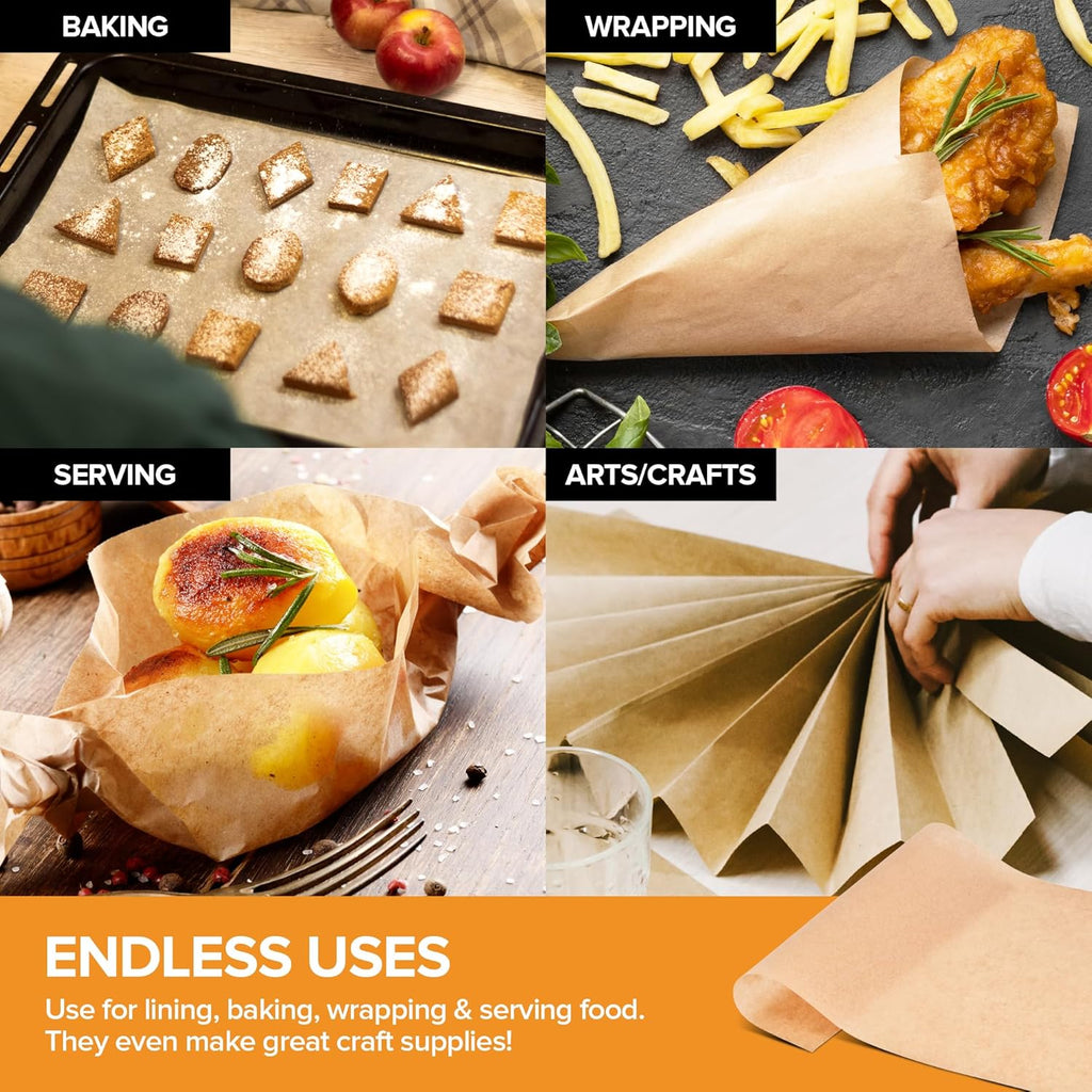 Stock Your Home Unbleached Parchment Paper Sheets - 200 Pre-Cut Baking Sheets (9x13”) for Cookies, Bread & Pizza