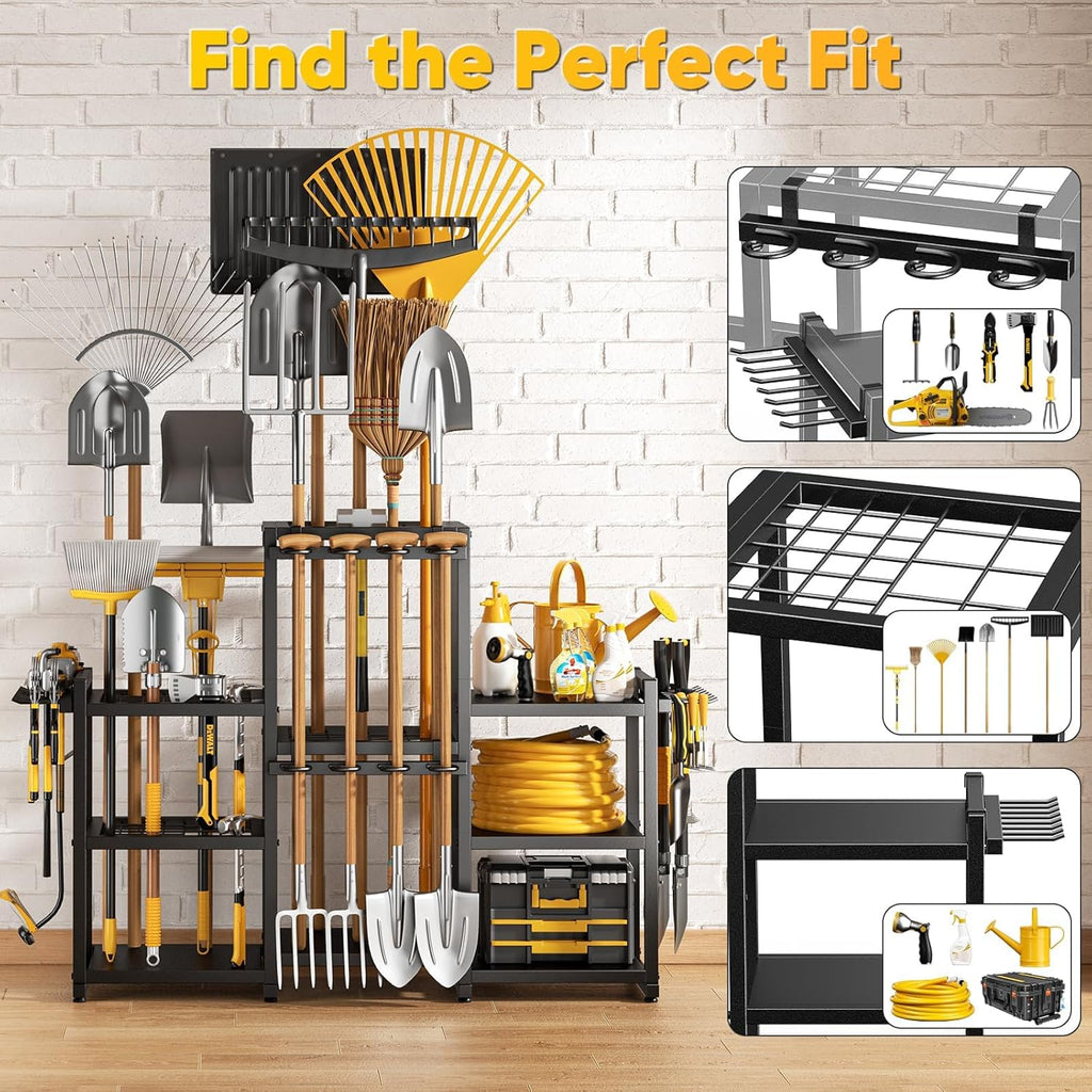 POKIPO Heavy-Duty Garden Tool Organizer - Holds 86 Tools | 42" H Freestanding Storage Rack for Garage & Shed