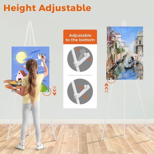ARTASY 63" Portable Easel Stand - Ideal for Wedding Signs & Posters, Supports 5 lbs - White, 1 Pack