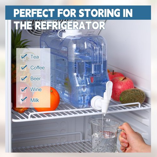 Funnymoom 2 Pack 1.5 Gallon Fridge Water Dispensers Bottle with Leak-proof Spigot and Convenient Handle Plastic Cold Juice Beverage Dispenser Jug for Party Refrigerator Drink Juice Iced Tea