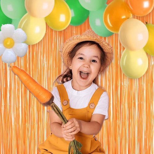 GREATRIL Orange Tinsel Curtain Backdrop - Foil Fringe Streamers for Parties | 2-Pack