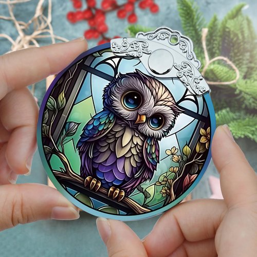 Jocidea Owl Christmas Ornaments - Stained Glass Holiday Decorations, Tree Ornaments, Xmas Gifts for Owl Lovers