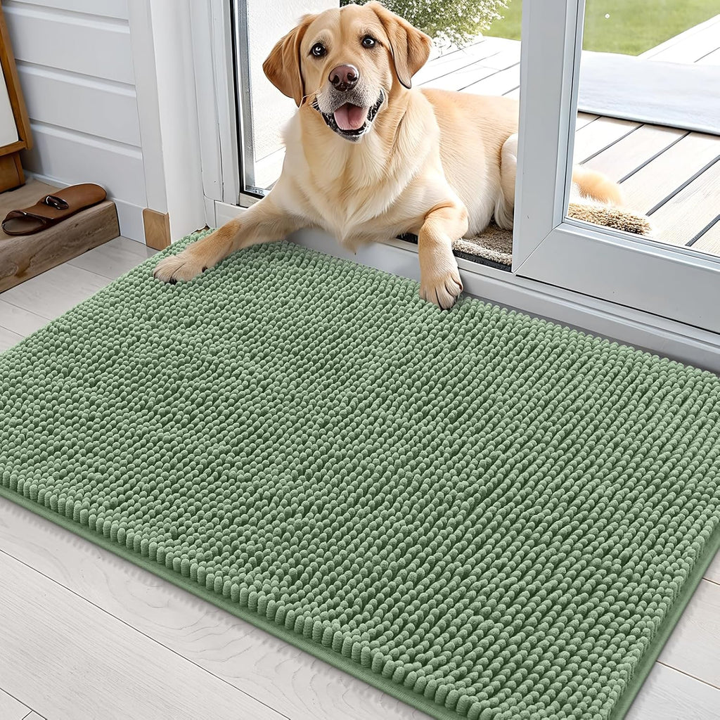 OLANLY Dog Door Mat - Absorbent Non-Slip Washable Doormat for Muddy Paws | 35x24 Inches, Olive Green