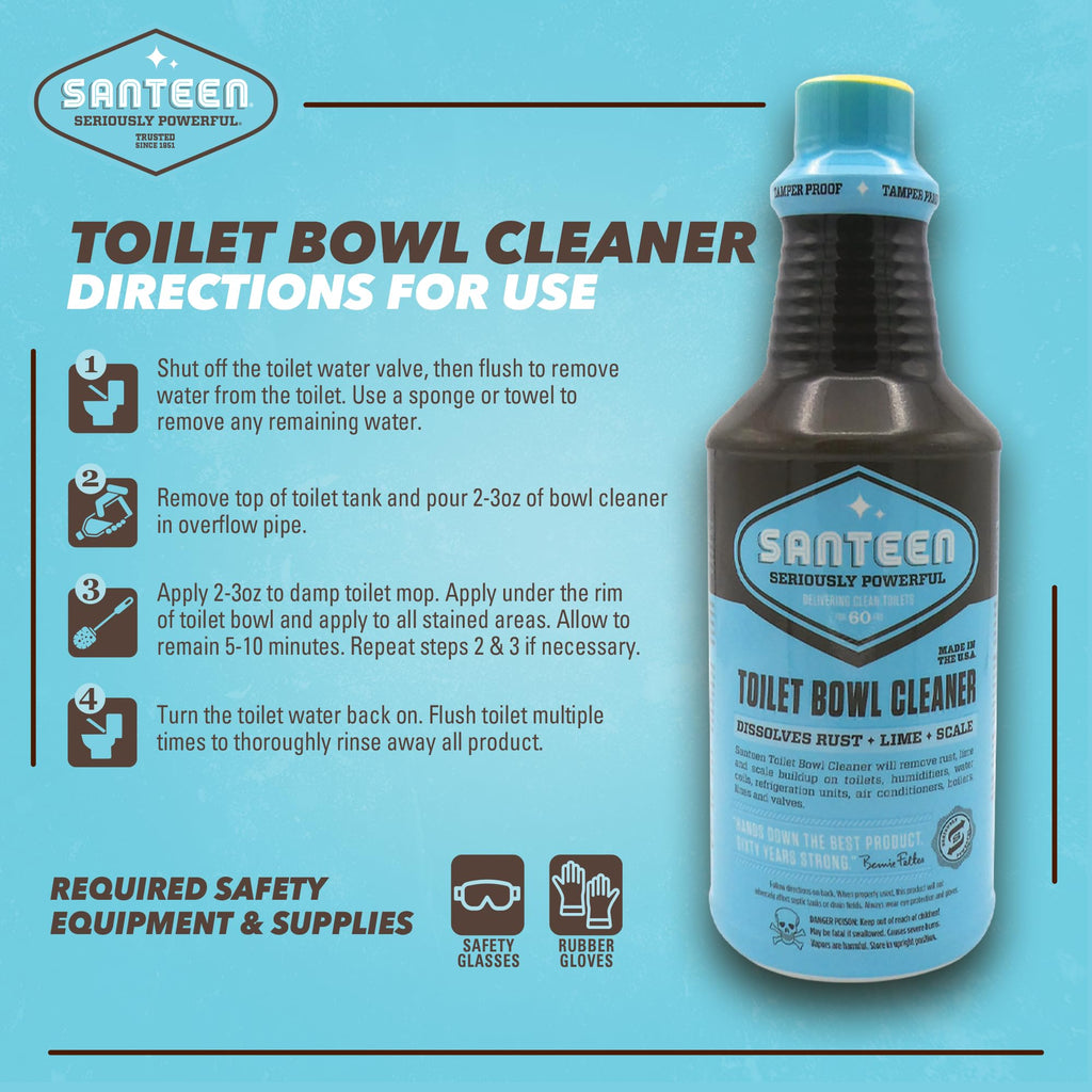 Santeen Professional Toilet Bowl Cleaner – 6 Pack (32oz Bottles) – Heavy Duty Rust, Lime & Scale Remover – Restores Porcelain Finish – Industrial Strength Stain Dissolver