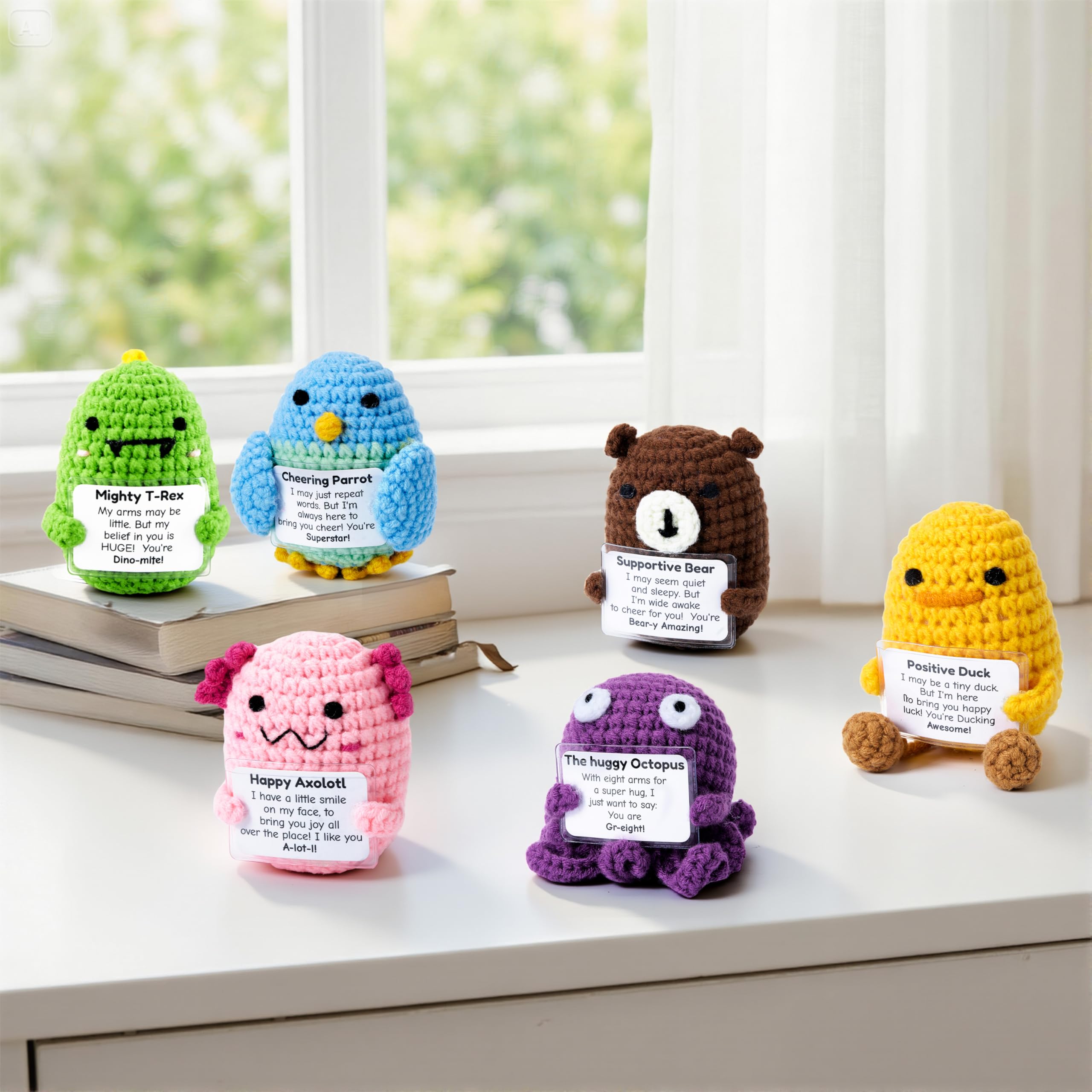 JOYIN 6 Pcs Crochet Positive Animals with Positive Messages, Emotional Support Stuffed Animal Bulk, Cute Crochet Plushies for Graduation Gift, Employee Appreciation, Anxiety Relief & Mental Health