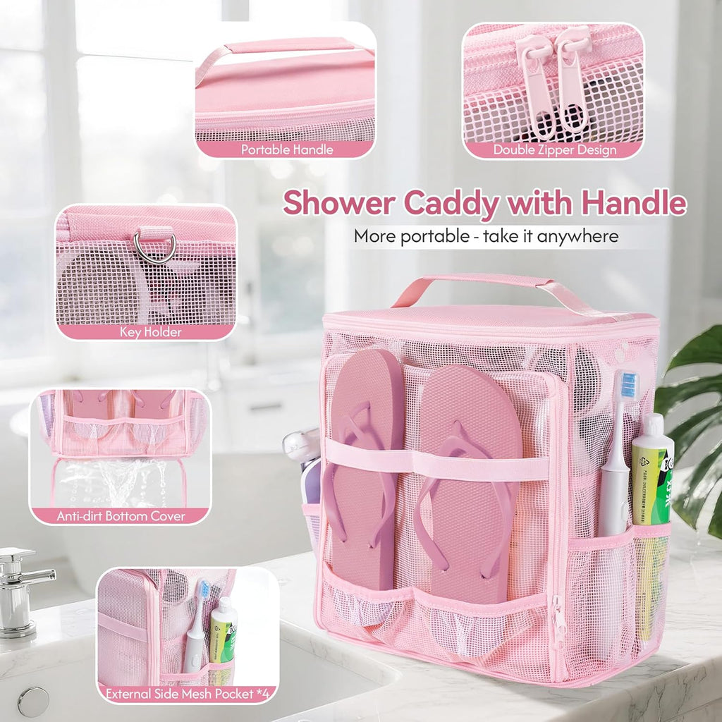 Tiostep Portable Mesh Shower Caddy - Collapsible Organizer with Hanging Hook | Quick Dry, Large Capacity for Travel & Dorm Essentials