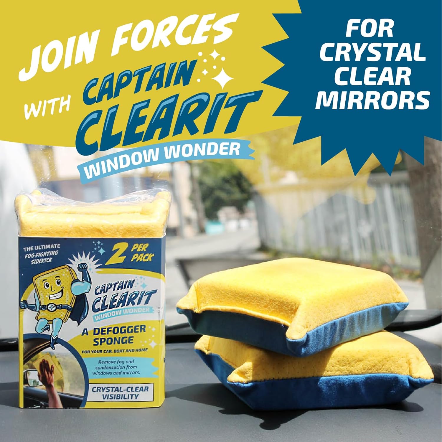 Skiennix Window Cleaner Tool - Non-Scratch, Super Absorbent Sponges for Car Glass | 2-Pack, 6 x 4.5 x 2 in