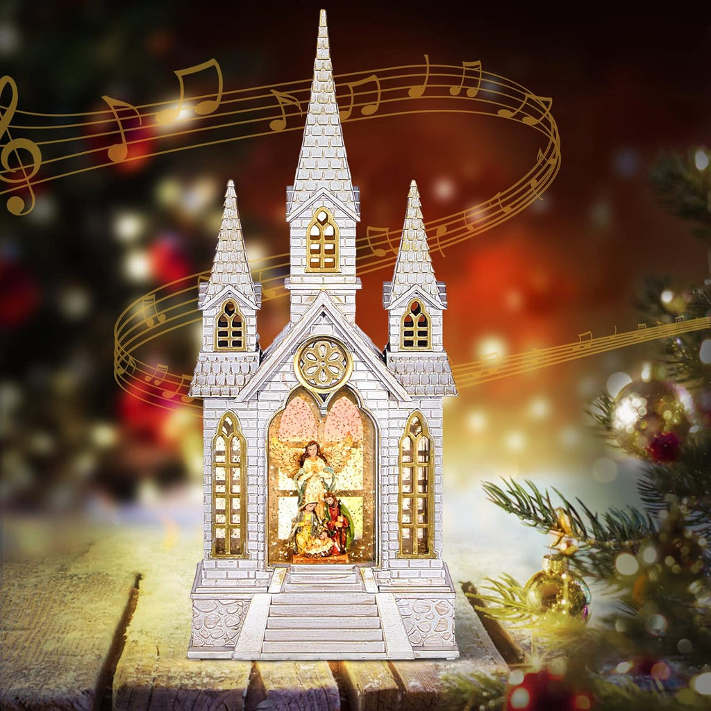 Regine Switzerland Lighted Christmas Snow Globe | Angel Holy Family Nativity Design | Musical Glitter Decoration