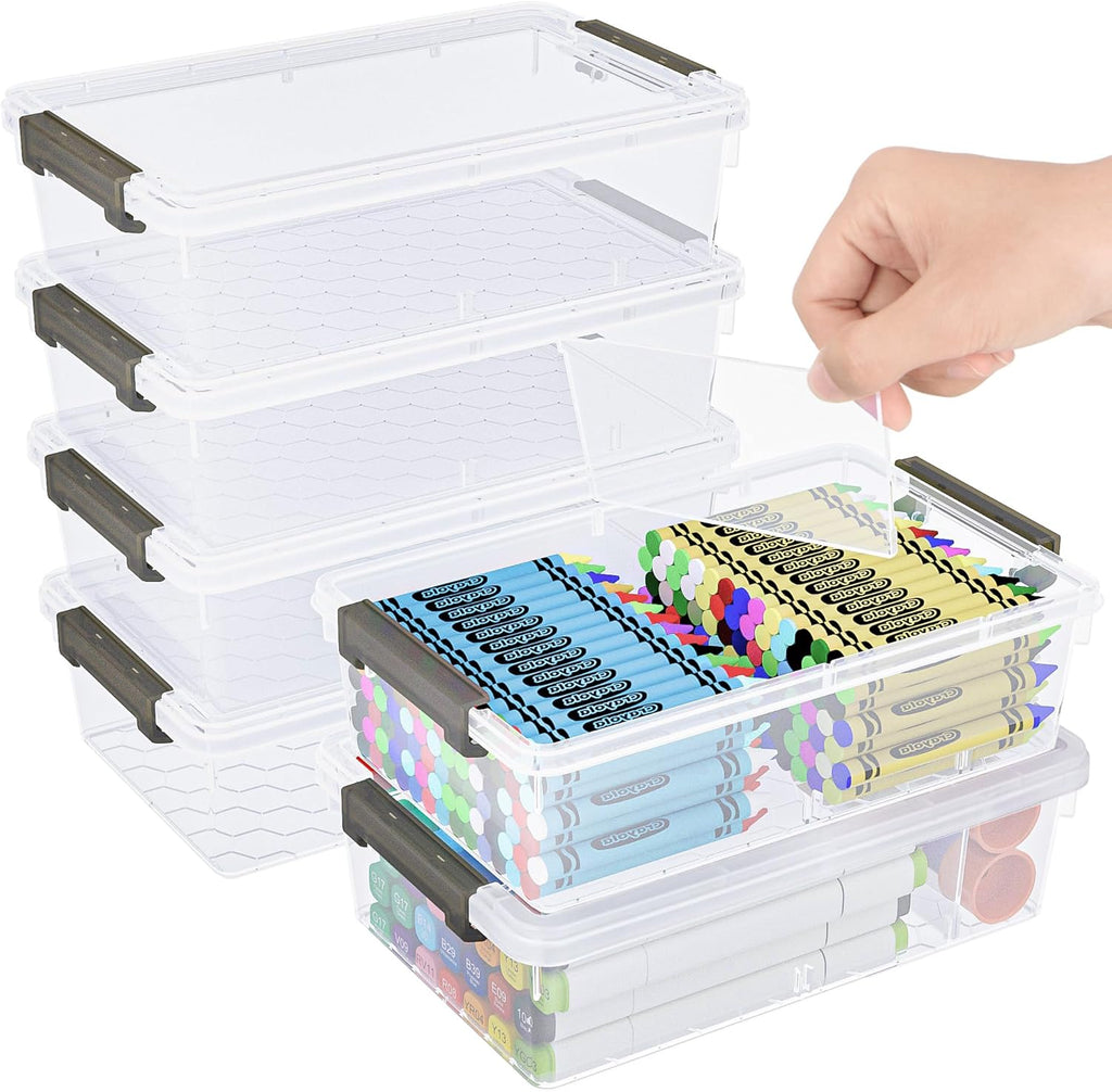 Skiennix Extra Large Pencil Box - Removable Divider & Stackable Design | 6 Pack Grey Organizer