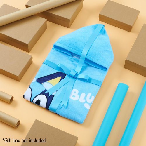 Bluey Kids Changing Robe, Hooded Towel Poncho, Soft Absorbent Wearable Towel, Swim Surf Bath Beach Cover Up, Gifts for Kids (Blue/Orange)