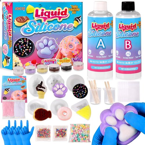 JOICEE DIY Squishy Making Kit - 18oz 1:1 AB Liquid Silicone with 6 Molds for Soft Squishies | Perfect Birthday Gifts
