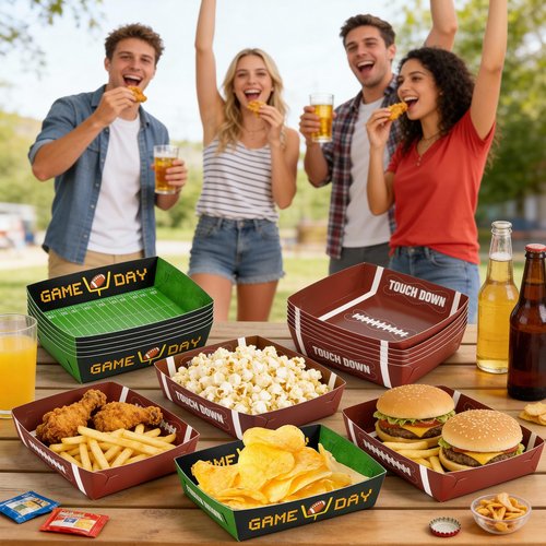 36Pack Football Party Decorations Large Football Food Plates Football Paper Snack Tray Disposable Bowls Football Theme Party Favors for Gameday Carnivals Sport Game Events Birthday Party Supplies