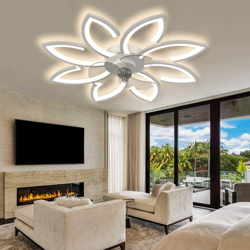 SUROTET Bladeless Ceiling Fan With Lights, Modern Flush Mount With Dimmable LED Light and Remote Control, Low Profile 6 Gear Wind Speed Timing for Kids Room Bedroom 35.4in*5.5in