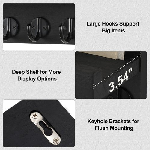 Lwenki Key Holder - Decorative Wall-Mounted Key and Mail Organizer with Shelf | Paulownia Wood (9.8”W x 6.7”H x 4.2”D)