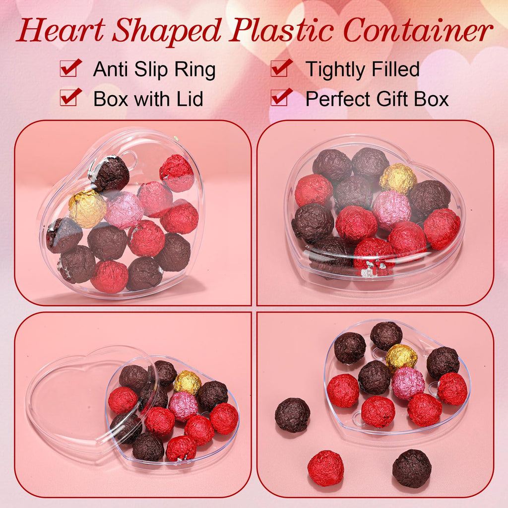 LOYIM 1 Pcs Heart Shaped Plastic Container, 5.9" W x 1.6" H Clear Plastic Storage Box with Lid and Anti Slip Ring Heart Dessert Plates Snack Tray for Mother Day Valentine Party Favor