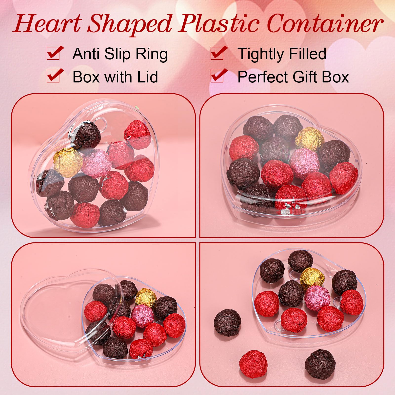 LOYIM 1 Pcs Heart Shaped Plastic Container, 5.9" W x 1.6" H Clear Plastic Storage Box with Lid and Anti Slip Ring Heart Dessert Plates Snack Tray for Mother Day Valentine Party Favor