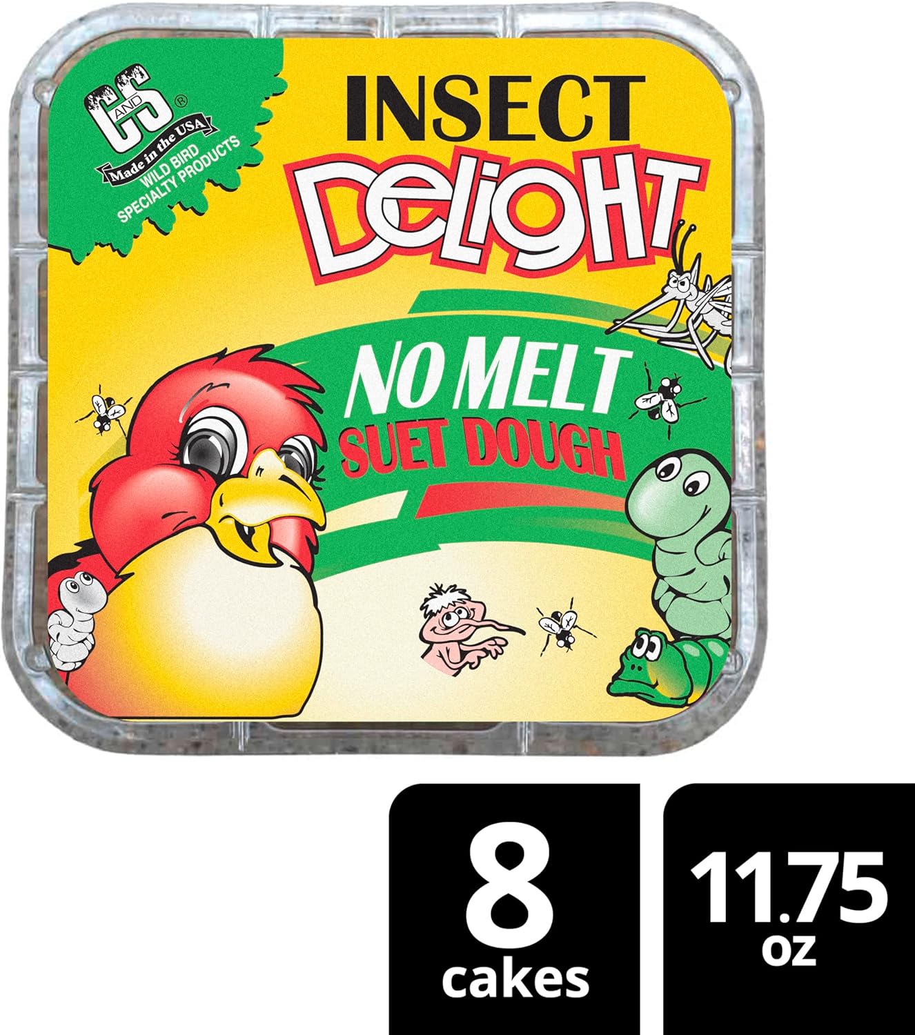 C&S Insect Delight Suet Cakes - No Melt Formula for Wild Birds | 11.75 Ounces, Pack of 8