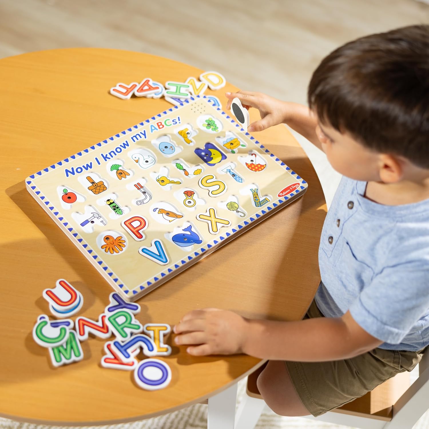 Melissa & Doug Wooden Alphabet Sound Puzzle - Engaging 26-Piece Puzzle with Sound Effects - FSC Certified