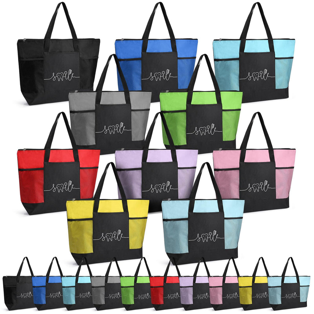 Locmeo 20 Pcs Dental Gifts Dental Assistant Hygienist Multicolor Tote Bags with Mesh Pocket for Dentist Office Accessories