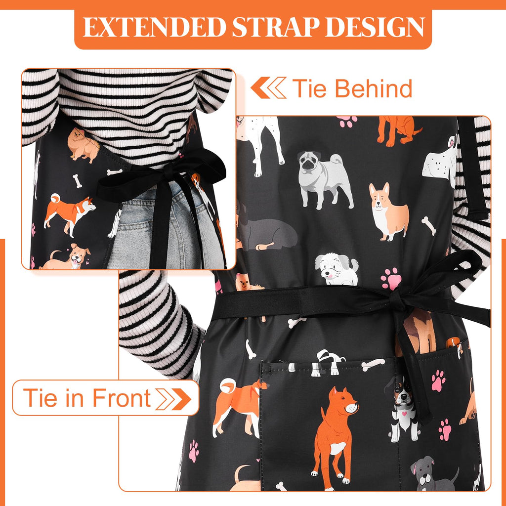 XLSXEXCL Dog Grooming Waterproof Apron with 2 Pockets, Puppy Pets Apron, Adjustable Painting Gardening Cooking Gift for Men Women (Animals + Paw)