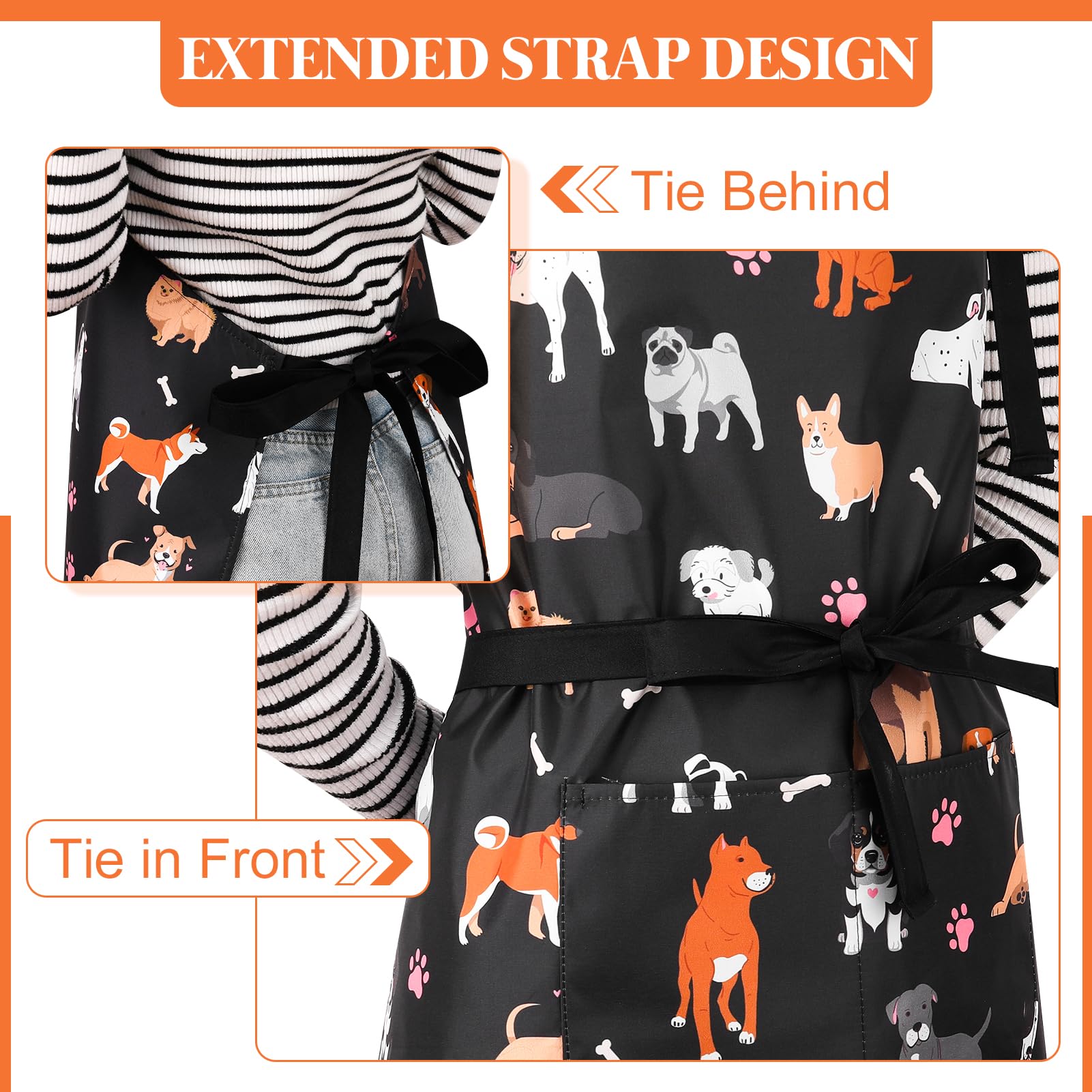 XLSXEXCL Dog Grooming Waterproof Apron with 2 Pockets, Puppy Pets Apron, Adjustable Painting Gardening Cooking Gift for Men Women (Animals + Paw)