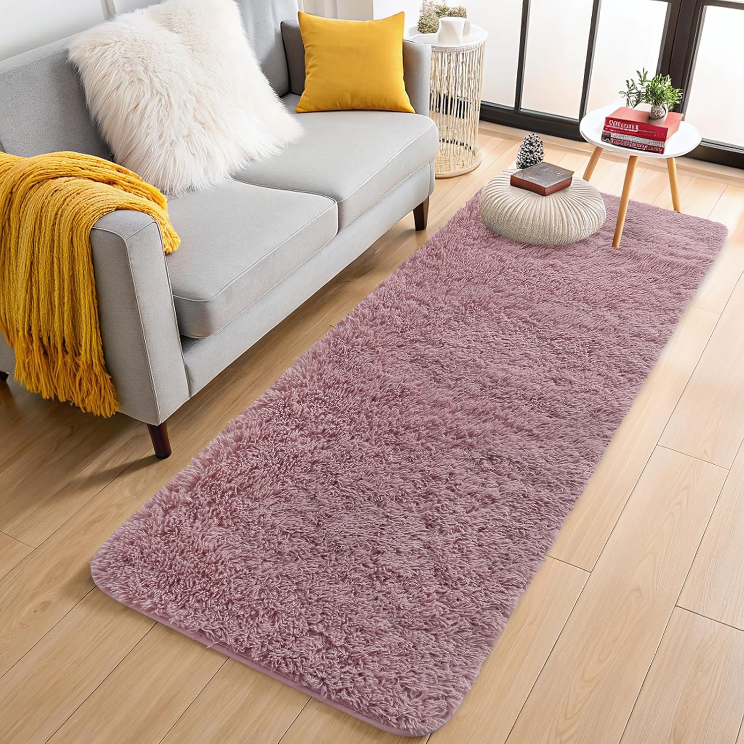 OLANLY Runner Rugs - Soft, Machine Washable 2x6 Shaggy Carpet for Hallway & Bedroom | Blush Color