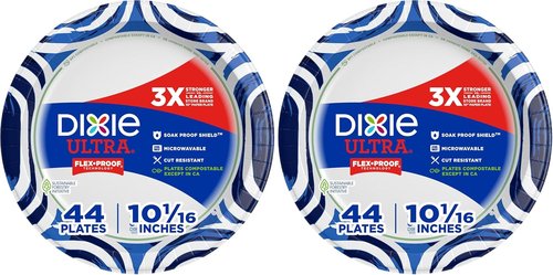 Dixie Paper Plates - Heavy Duty 10 Inch, 44 Count | 3X Stronger & Microwave-Safe | Soak-Proof