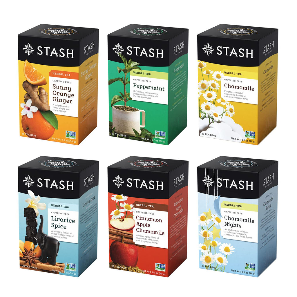 Stash Tea Soothing Herbal Tea Variety Pack - 6 Flavors, 6 Boxes, 18-20 Tea Bags Each